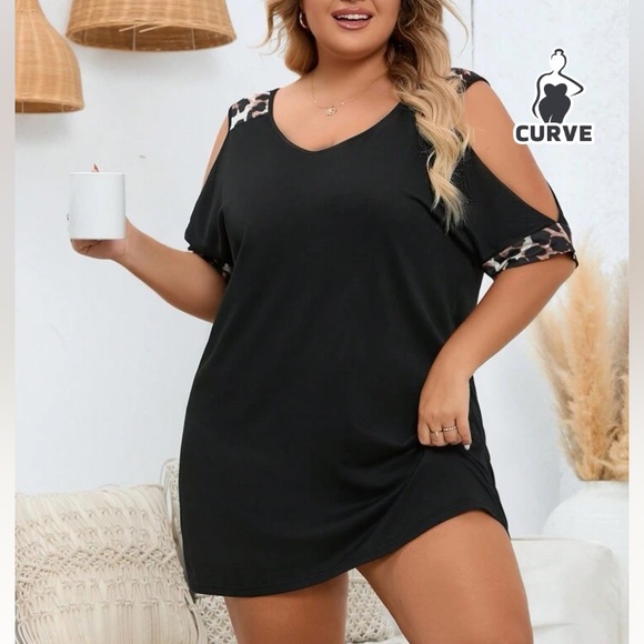 🆕 Black & Leopard Cold Shoulder Dress!!! - Picture 4 of 6